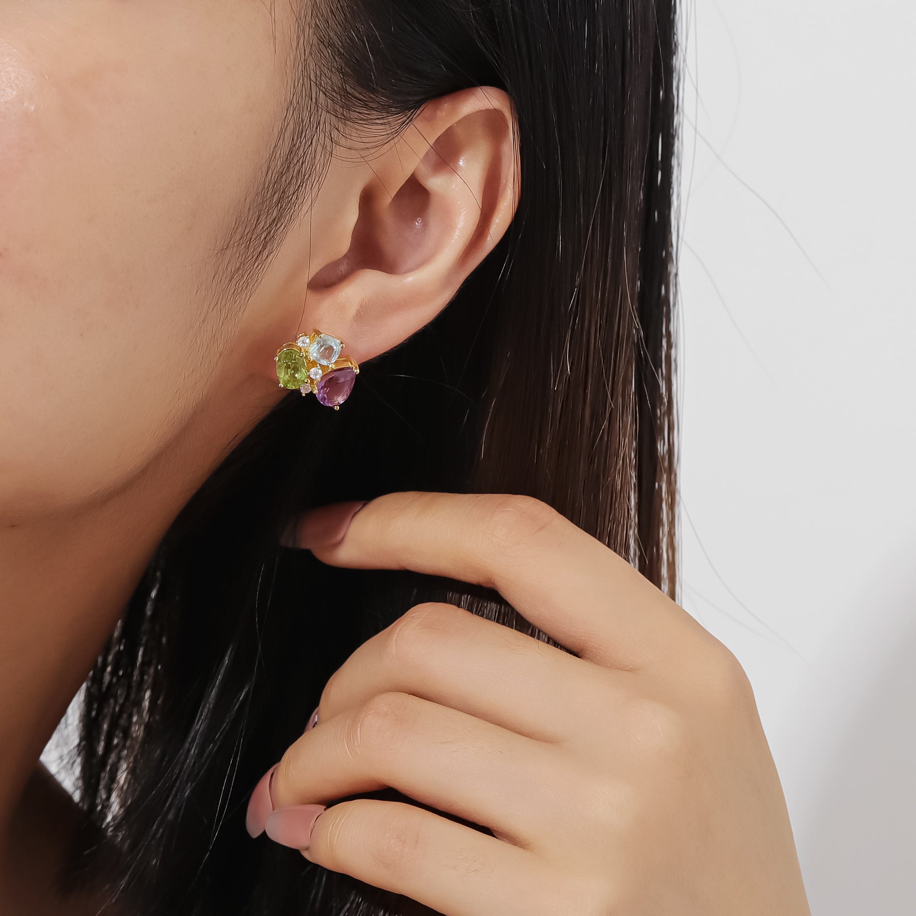 Peridot Natural Topaz Studs 925 Sterling Silver Amethyst Earrings Gift For her