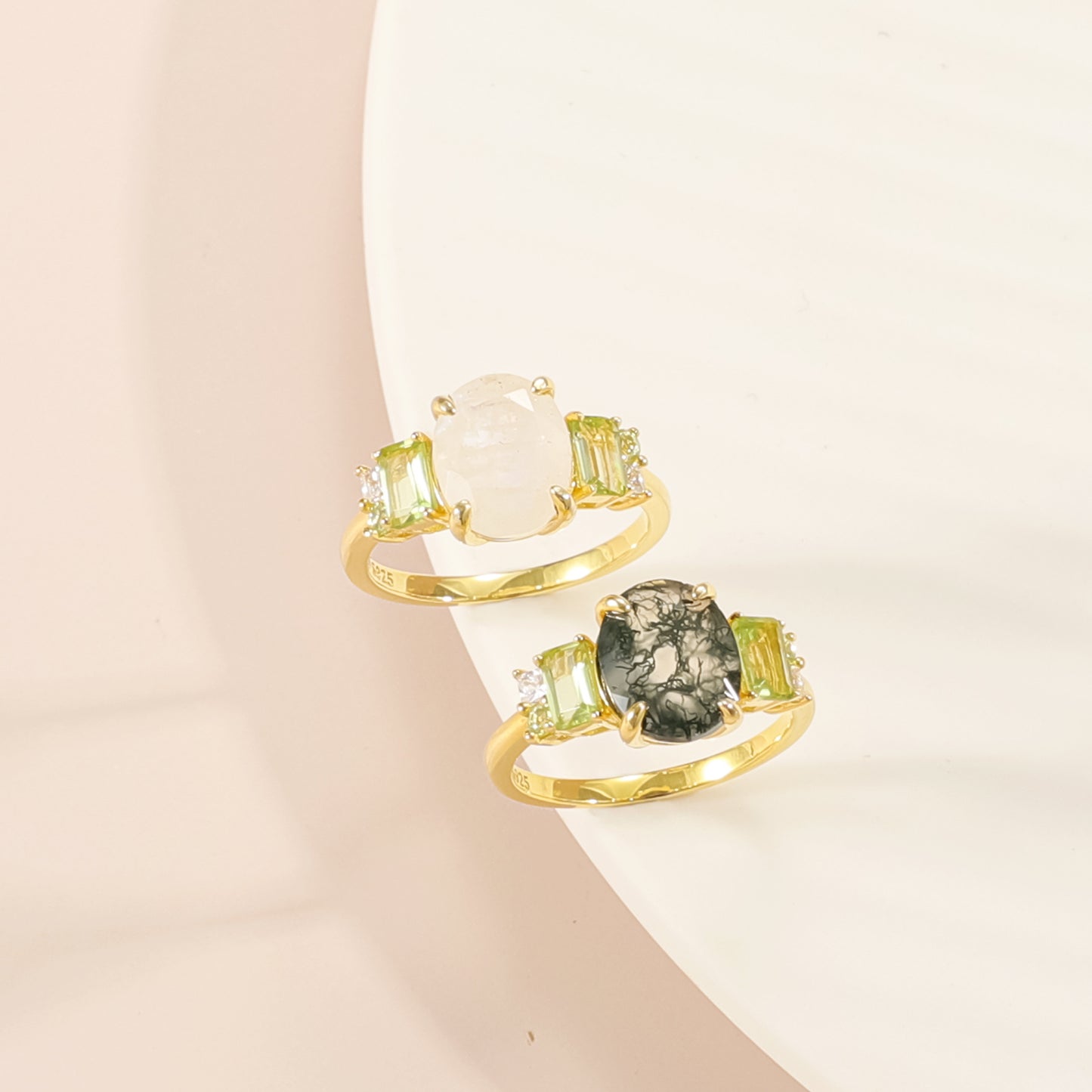 Elegant Natural Moss Agate/Moonstone Ring 925 Silver Engagement Anniversary Birthday Gift for Her