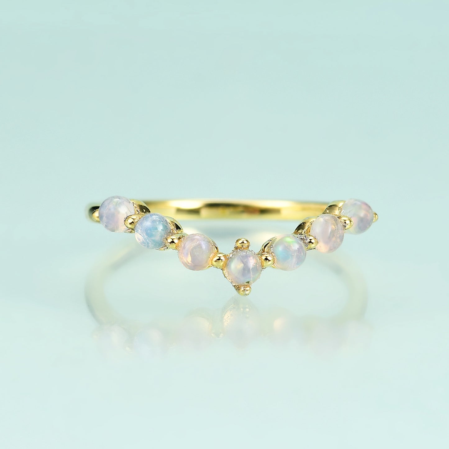 Natural Opal Wave Ring, 14k Gold Plated over 925 Sterling Silver Stackable Band