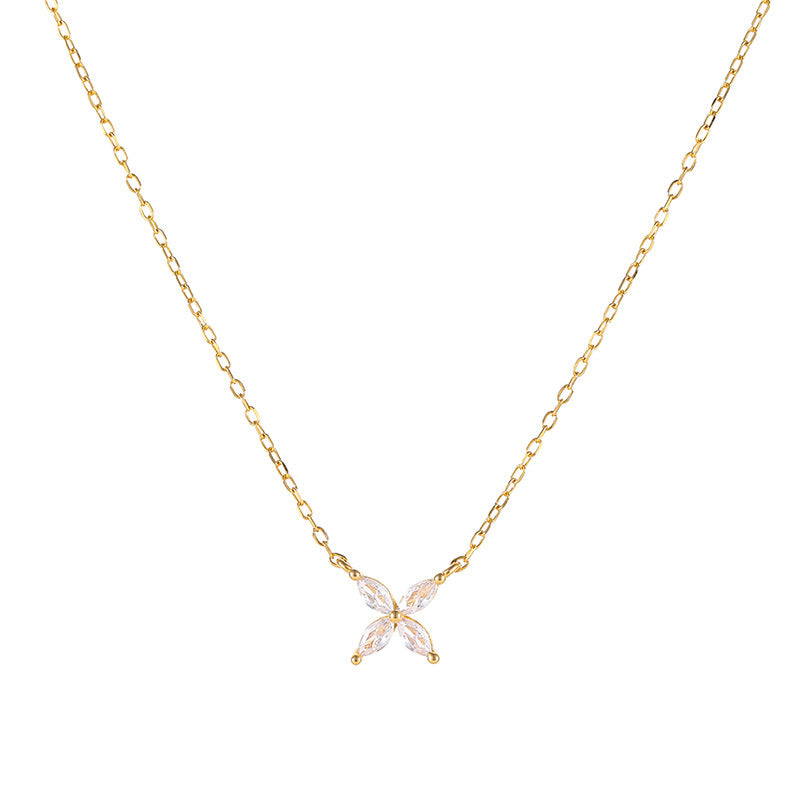 Marquise Flower Necklace, Sterling Silver Dainty Flower Pendant, Adjustable Layering Necklace, Minimalist Bridal Nacklace