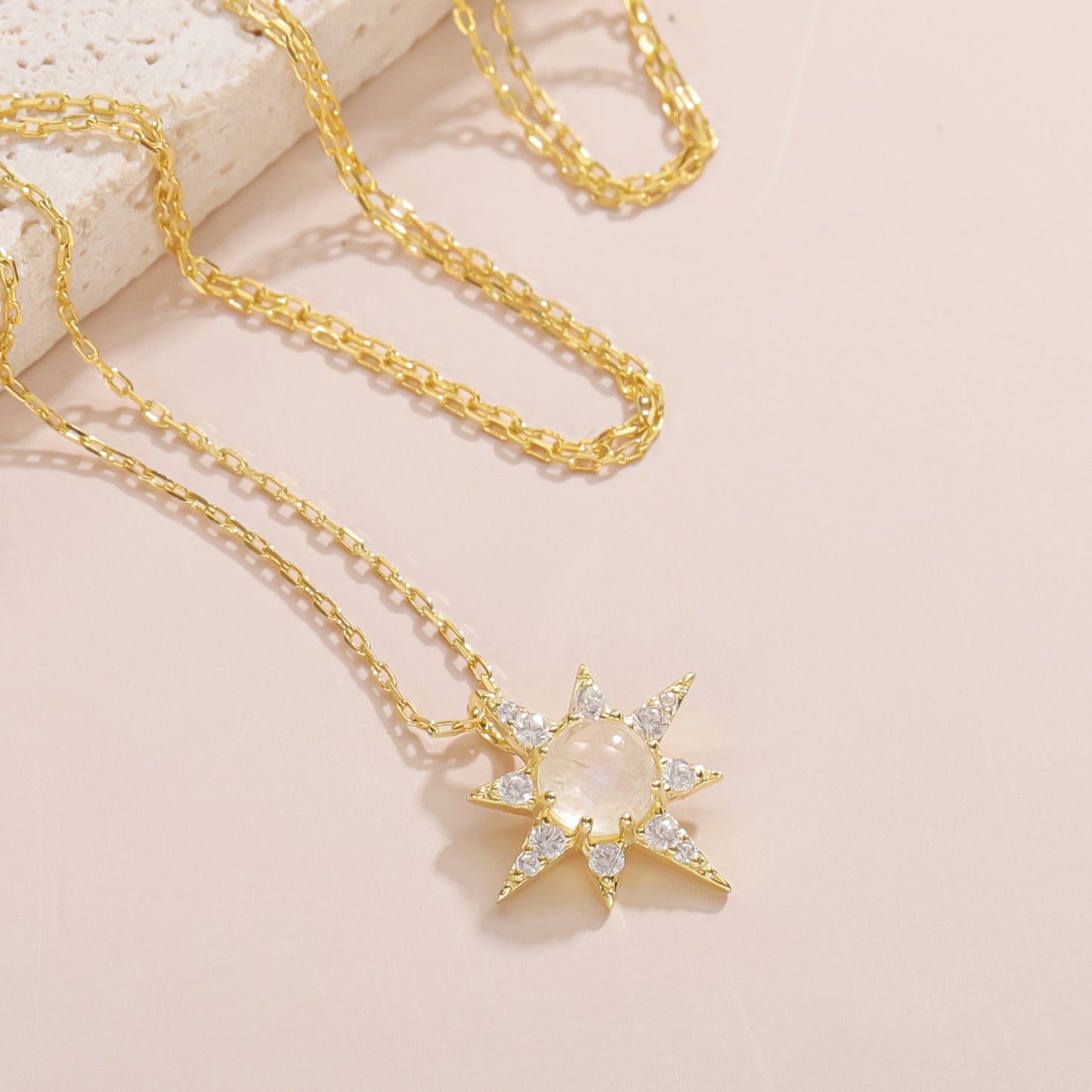 Sun Natural Cream Blue Moonstone Pendant Necklace 925 Sterling Silver Birthday Gift