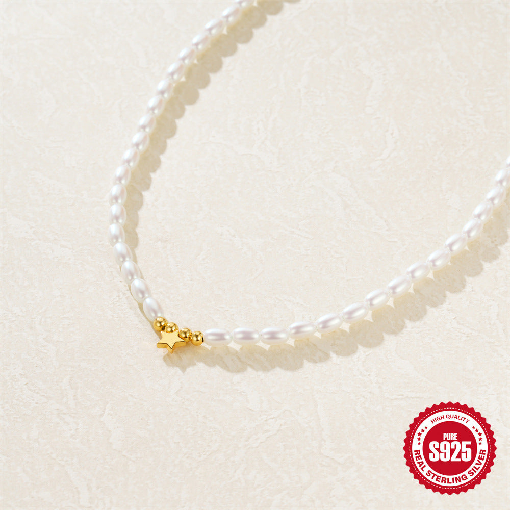 Natural Pearl Necklace with Gold Heart Star Moon Charm, Love Necklace, Freshwater Pearl Pendant, Pearl Pendant, Christmast Gift for Her, Gift for Mom