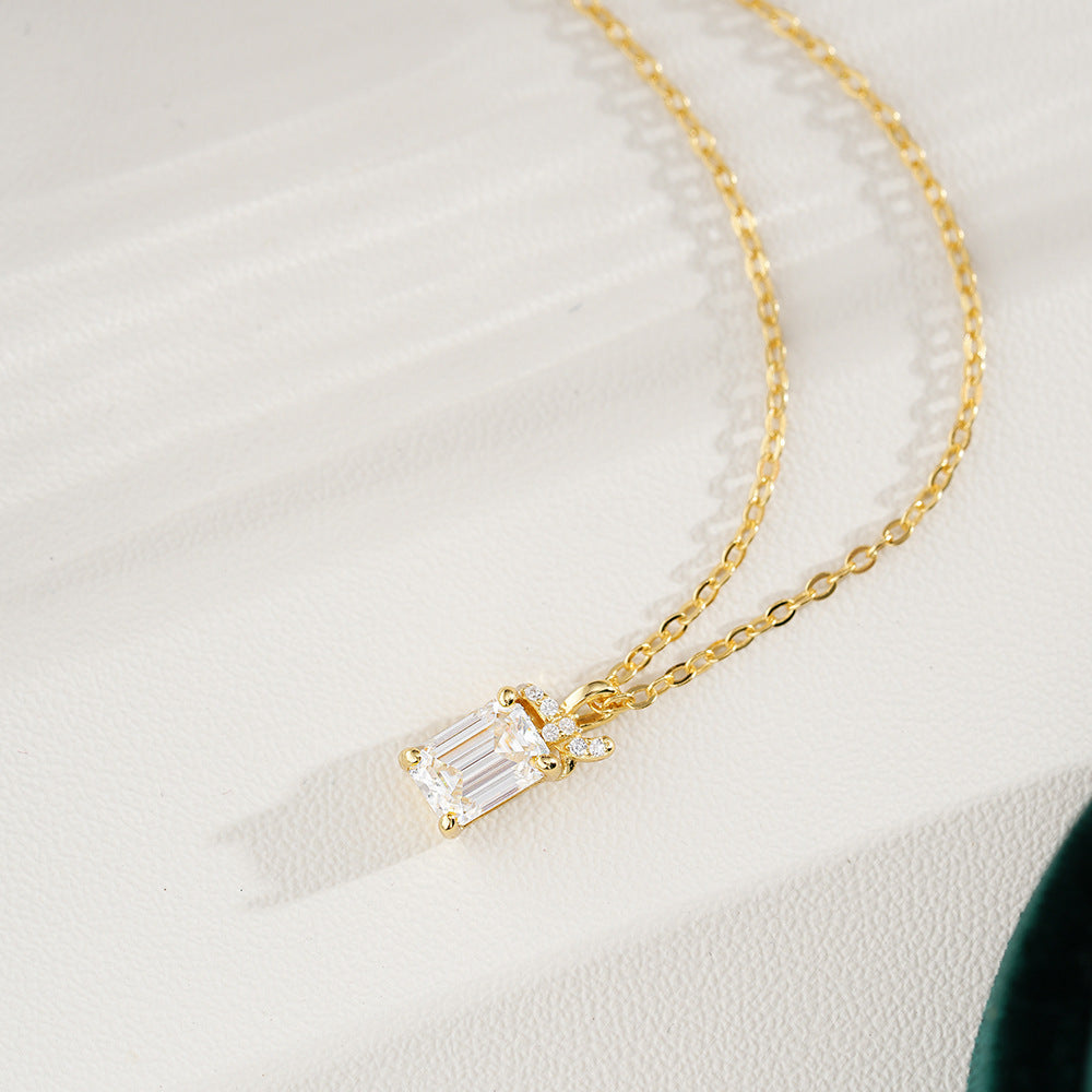 Moissanite Emerald Cut Necklace Minimalist Zircon Bridesmaid Wedding Jewelry