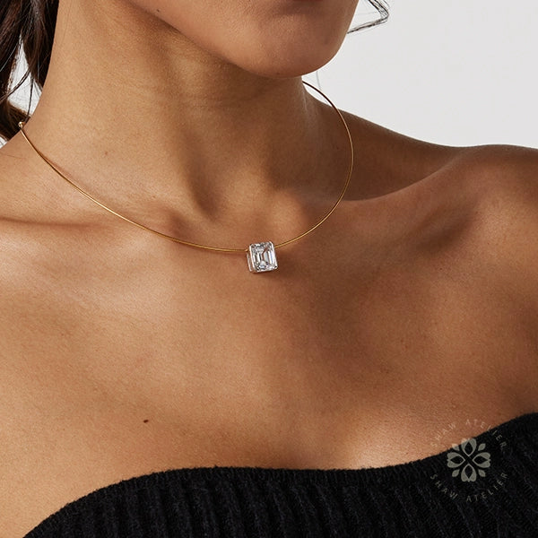 Princess Cut 925 Silver Collar Necklace Vintage Collarbone Chain
