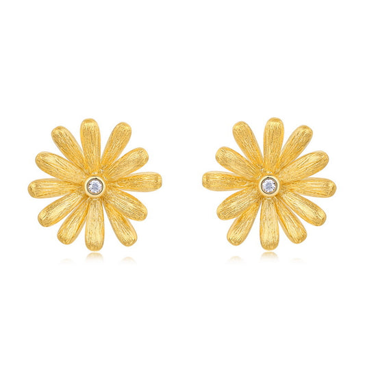 Italian Handmade Brushed Daisy Stud Earrings 