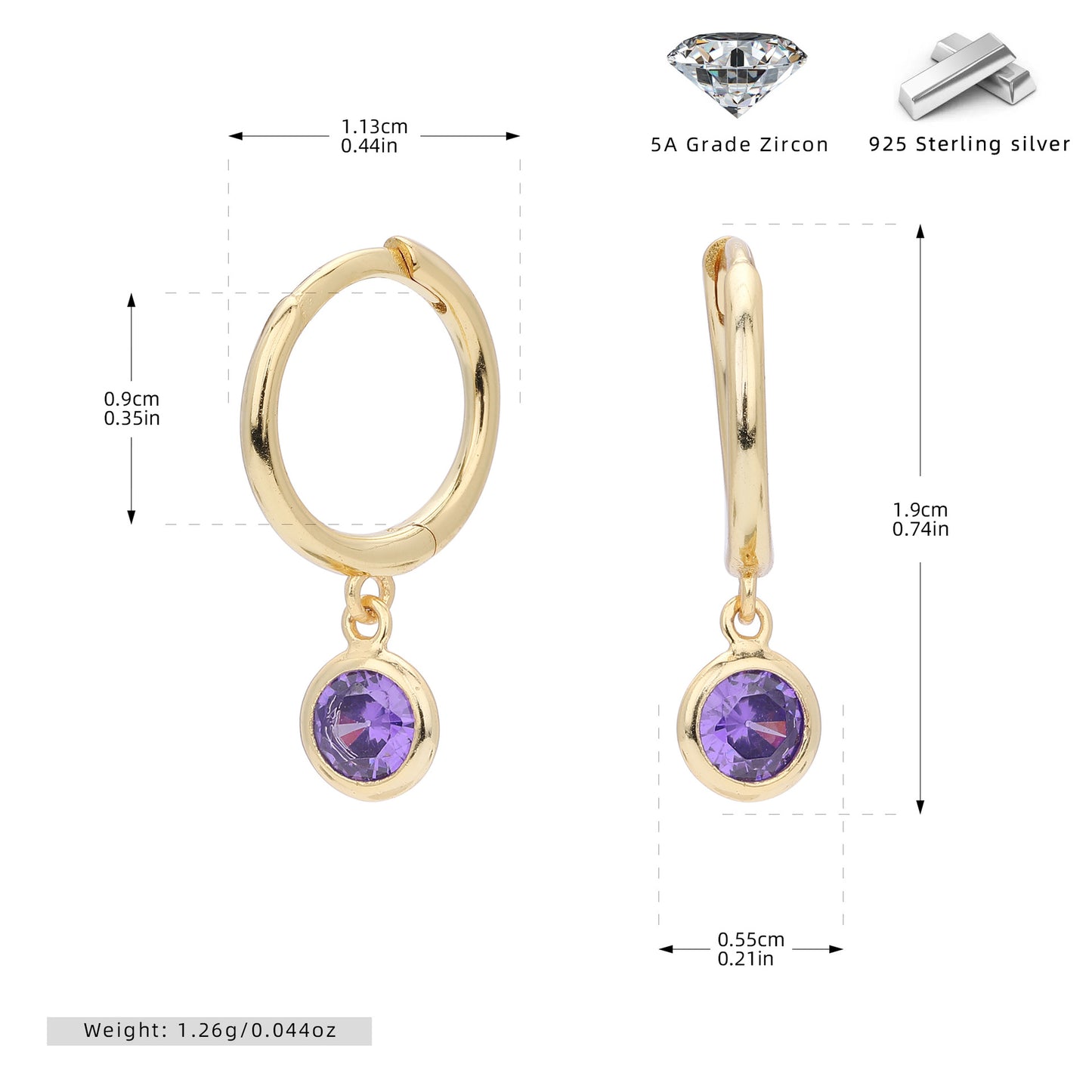 Birthstone Earrings in Sterling Silver Personalized Birthstone Jewelry Birthday Gift, Gift for Her