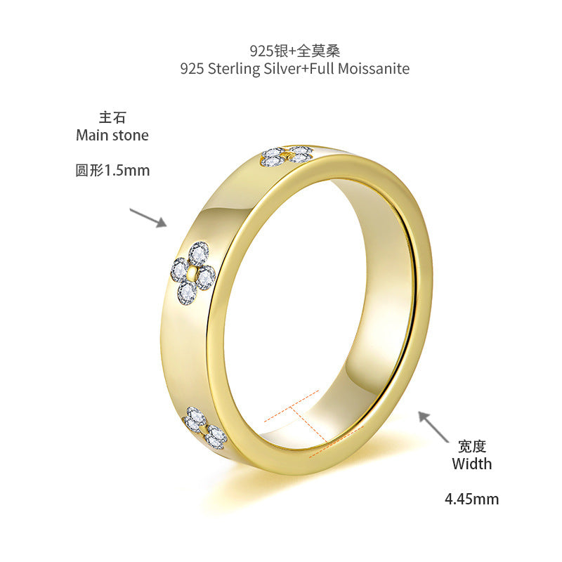 Moissanite Four leaf Clover Silver Ring 18k Gold Plated Wedding Ring Women's Stacked Wearing Case