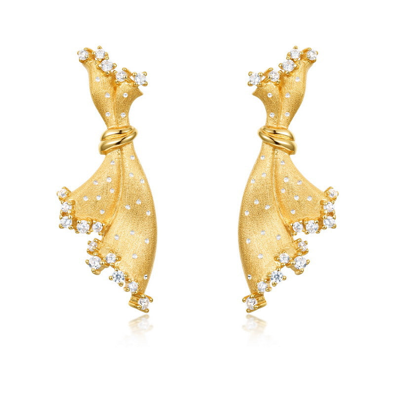 Italian Brushed Craft Skirt Earrings 925 Sterling Silver Gift for Her