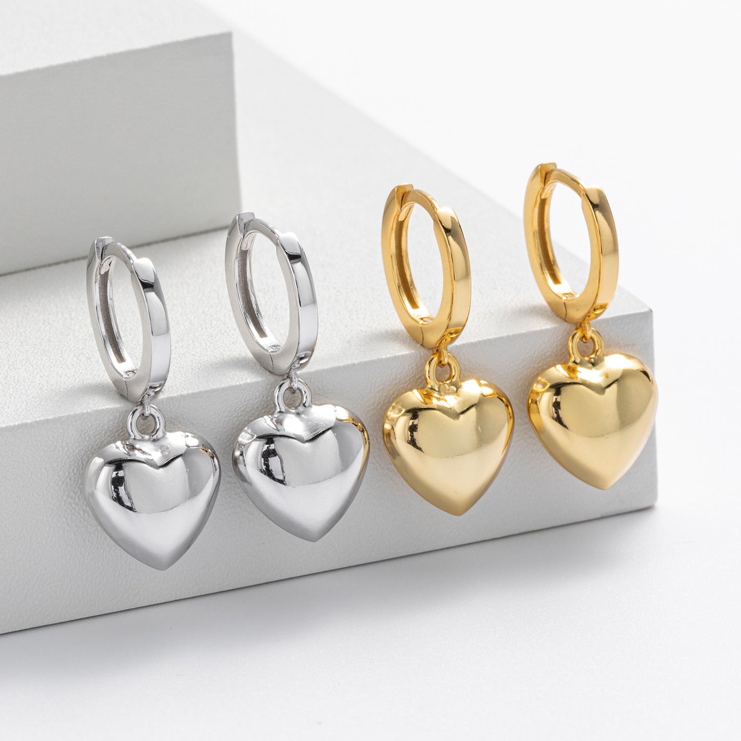 Heart Huggie Earrings Sterling Silver | Golden Hoop Earrings Heart Charm 18K Gold Plated | Rose Gold Hoops | Sterling Silver Jewelry