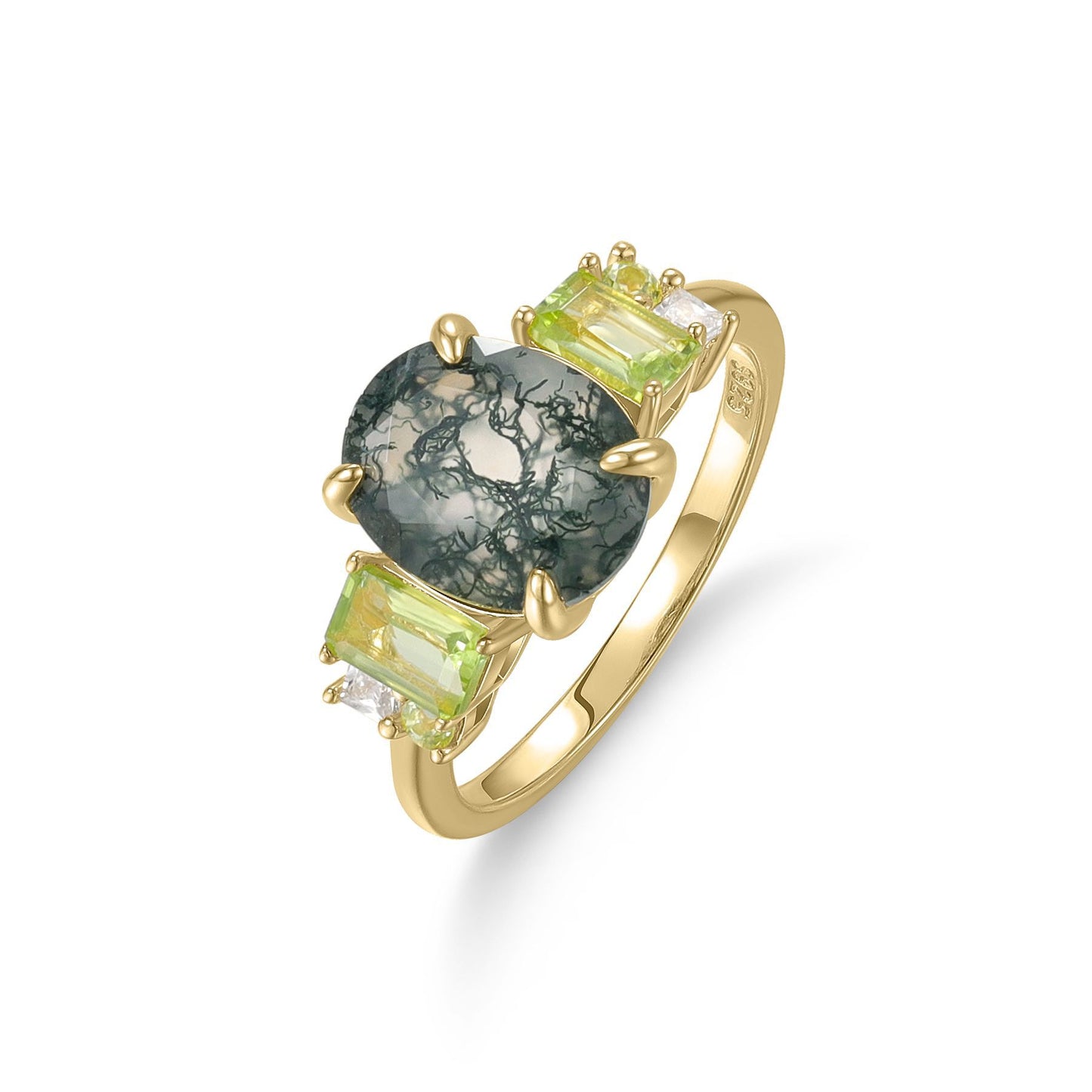 Elegant Natural Moss Agate/Moonstone Ring 925 Silver Engagement Anniversary Birthday Gift for Her
