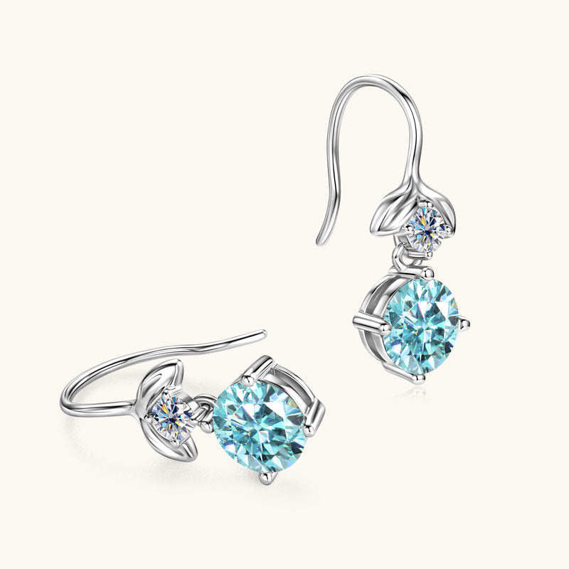 Blue Moissanite Dangle Drop Earrings 925 Silver Anniversary Gift for Her