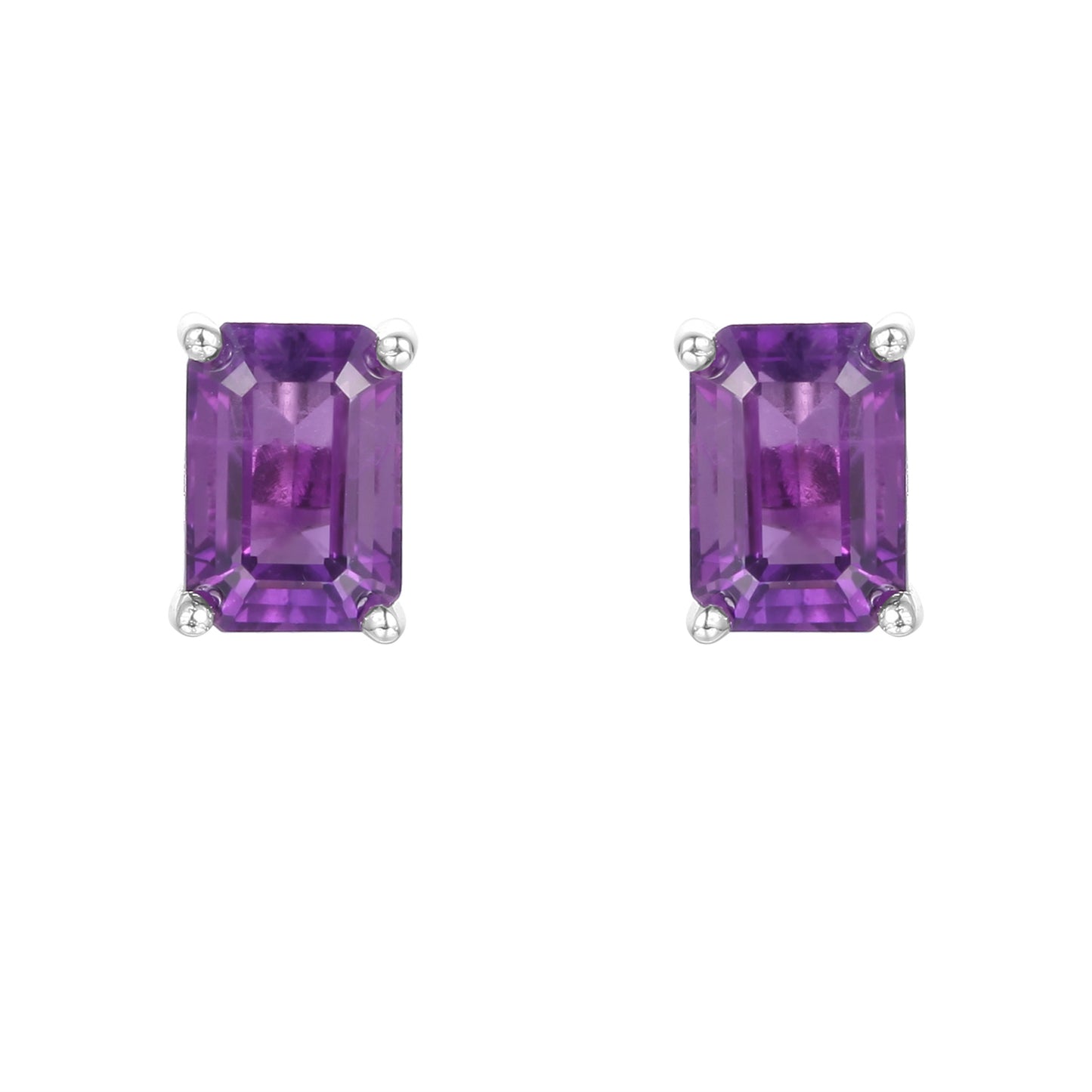 Natural Amethyst Emerald Cut Stud Earrings 925 Silver Set with Natural Gemstones