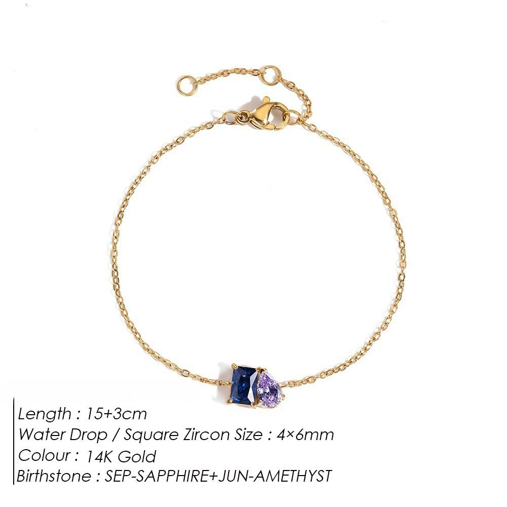 Toi et Moi Birthstone Bracelet Minimalist • Custom Emerald & Pear Cut Mothers Bracelet • Gemstone Jewelry • Gift for Mom