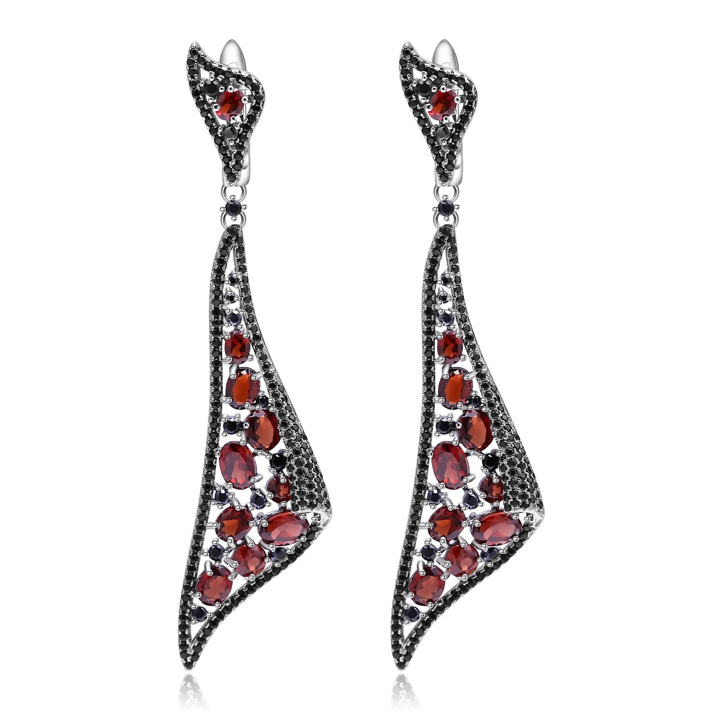 Italian Craft Natural Peridot | Garnet Drop Ribbon Earrings 925 Silver Gift for her