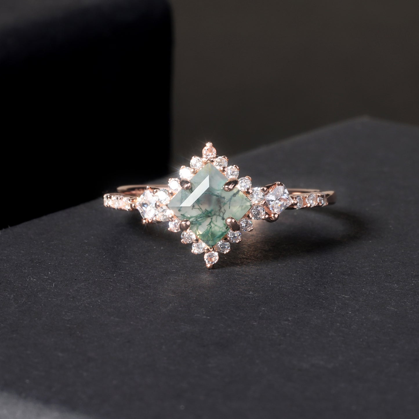 Natural Moss Agate Ring 925 Sterling Silver Plated with 18k Gold