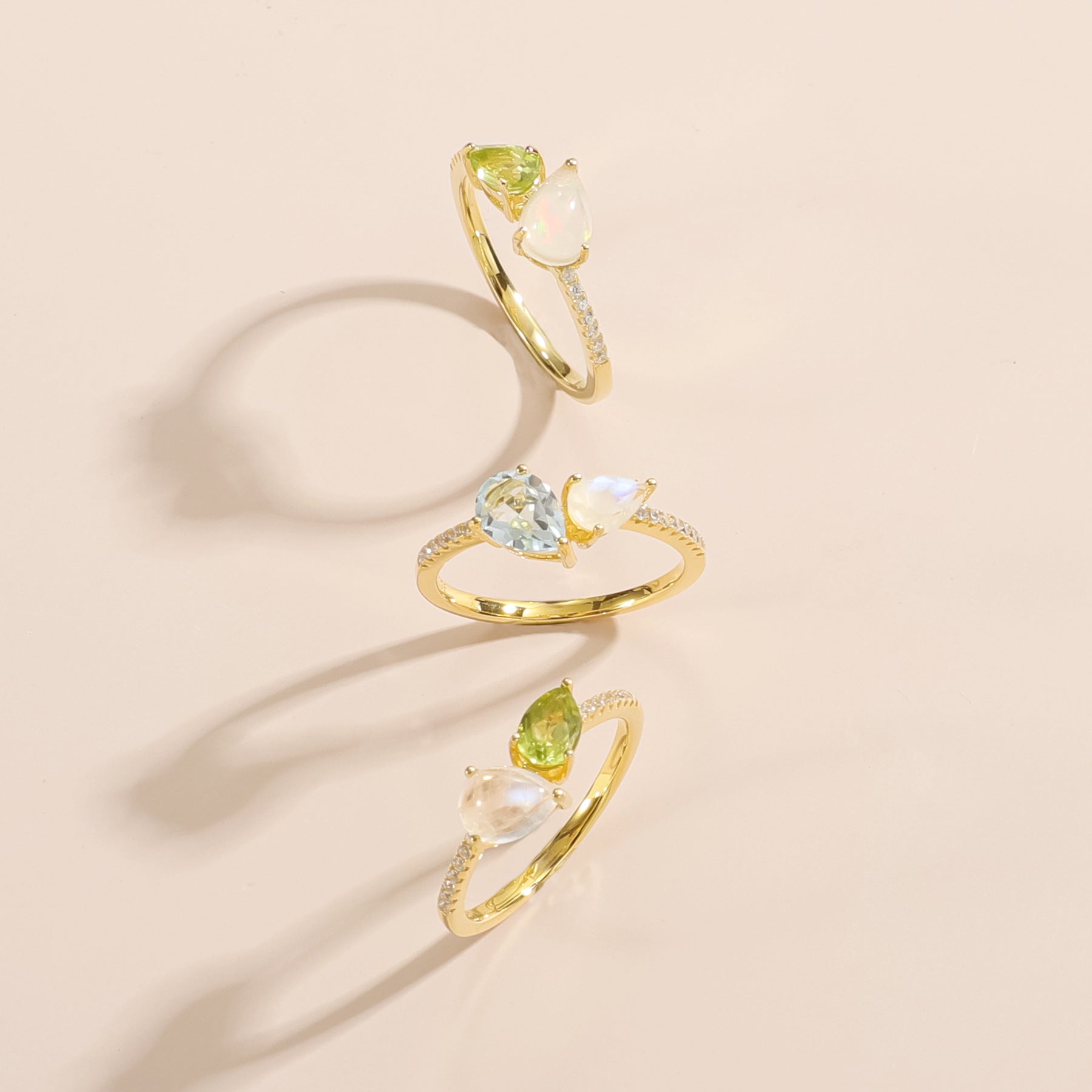 Pear Natural Moonstone Peridot Toi Et Moi Ring 925 Sterling Silver Gift for Her