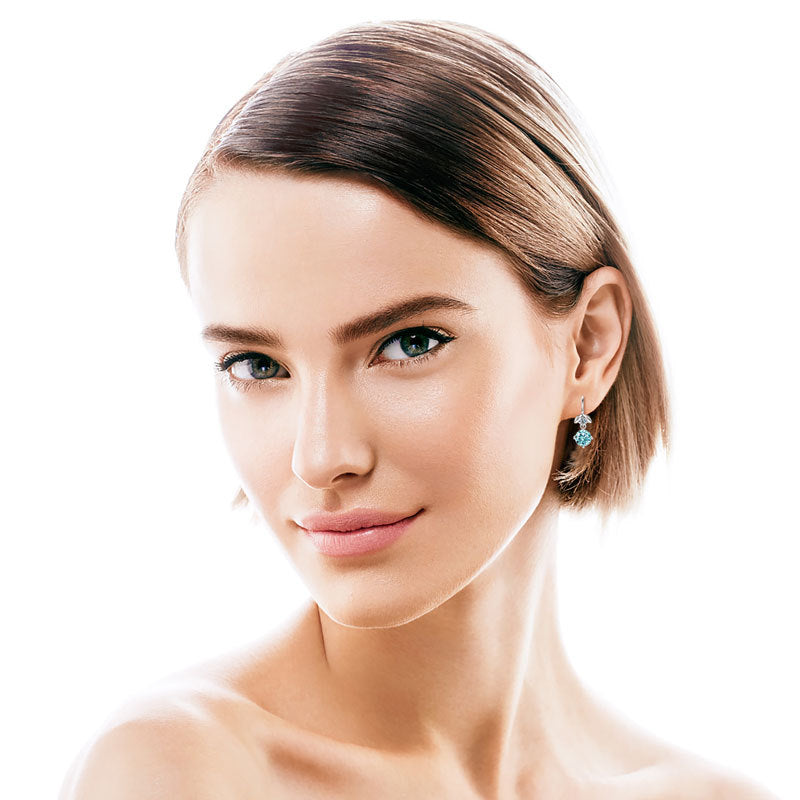 Blue Moissanite Dangle Drop Earrings 925 Silver Anniversary Gift for Her