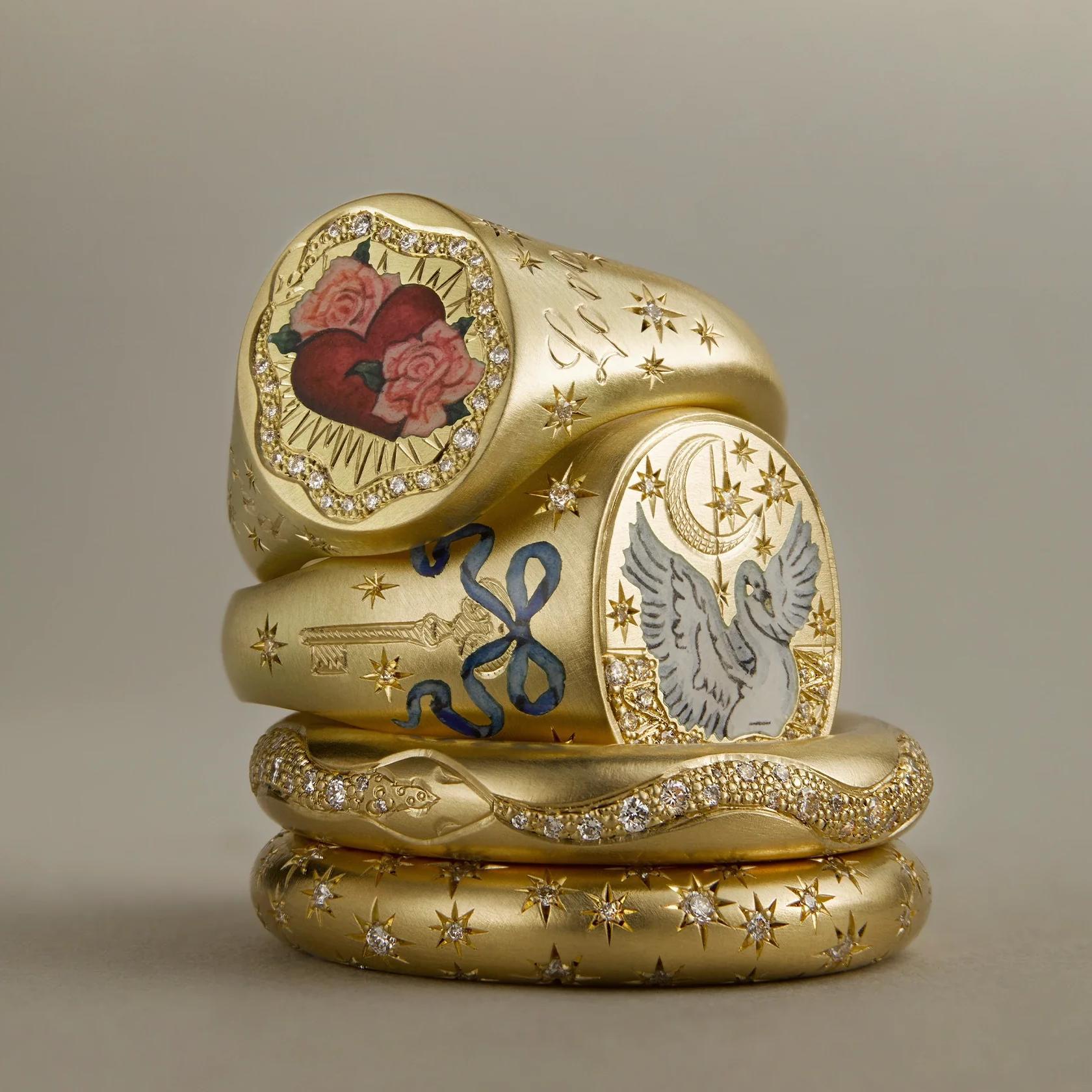 Whimsical Floral Rabbit & Butterfly Statement Ring | Colorful Painted Stainless Steel