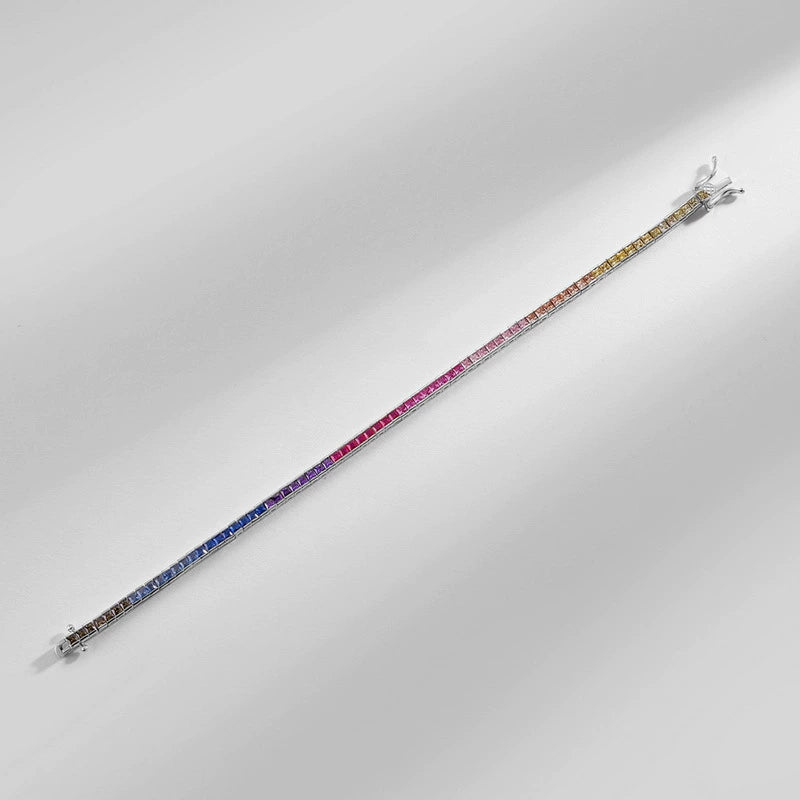 925 Silver Bracelet Tennis Chain Rainbow Square CZ