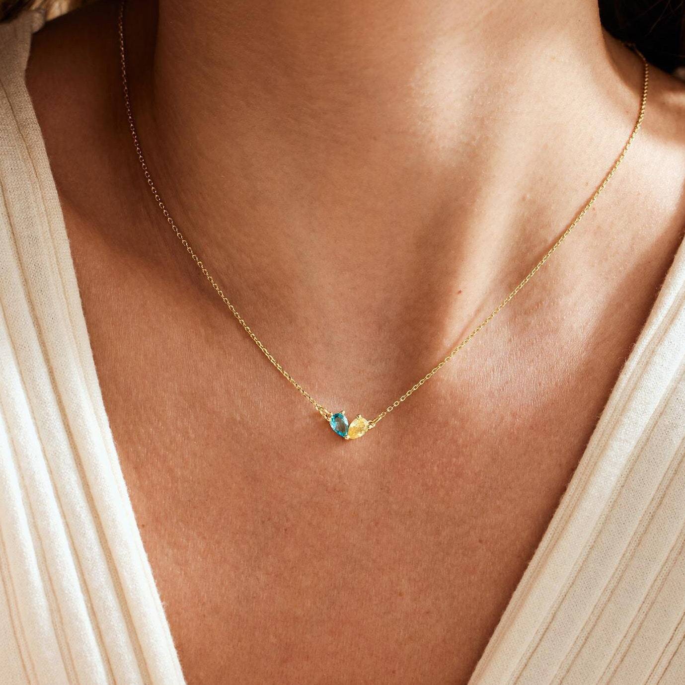 Custom Leaf Birthstone Necklace, Marquise Birthstone Necklace, Anniversary Family Gift, Birthday Gift, Grandma Gift,Mothers Day Gift for Her