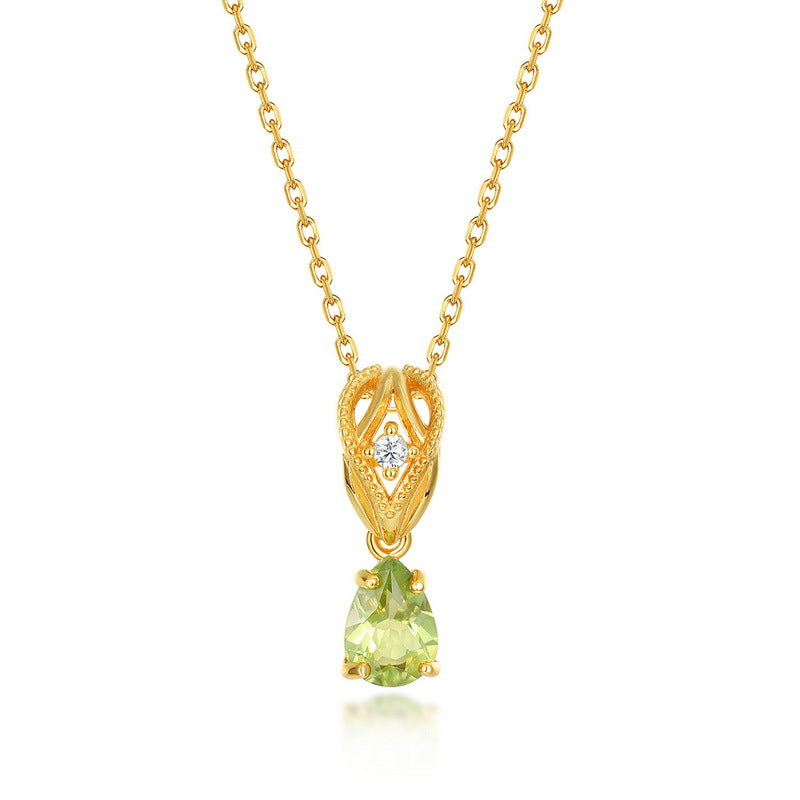 Genuine Pear Peridot Necklace Minimalist Necklace August Birthstone Gift for Women