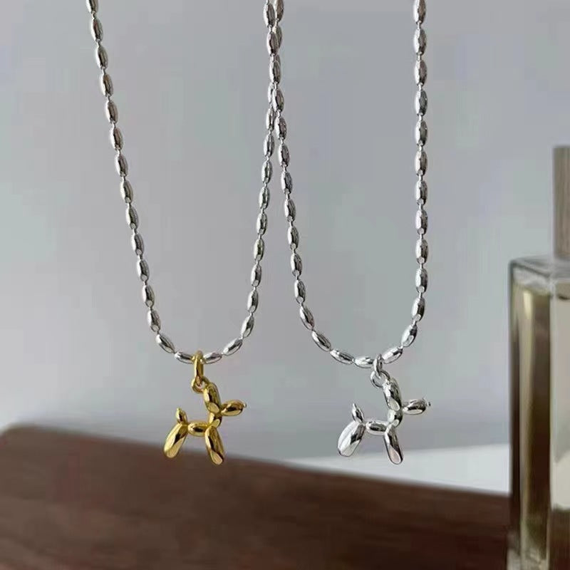 Balloon Dog Necklace, 925 Sterling Silver, Gold Pop Art Jewelry, Minimal Balloon Animal Necklace