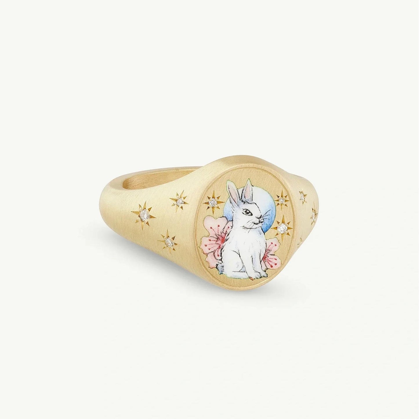 Whimsical Floral Rabbit & Butterfly Statement Ring | Colorful Painted Stainless Steel