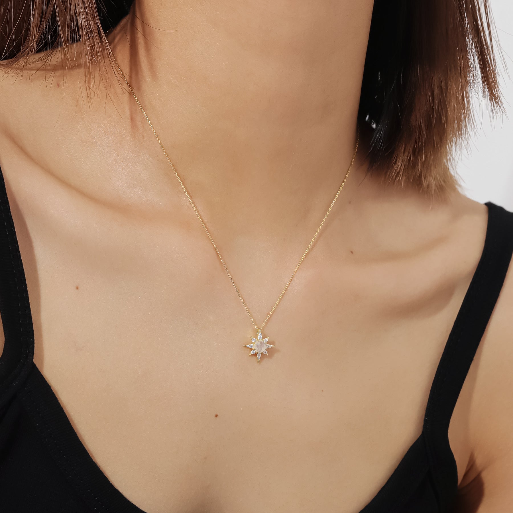 Sun Natural Cream Blue Moonstone Pendant Necklace