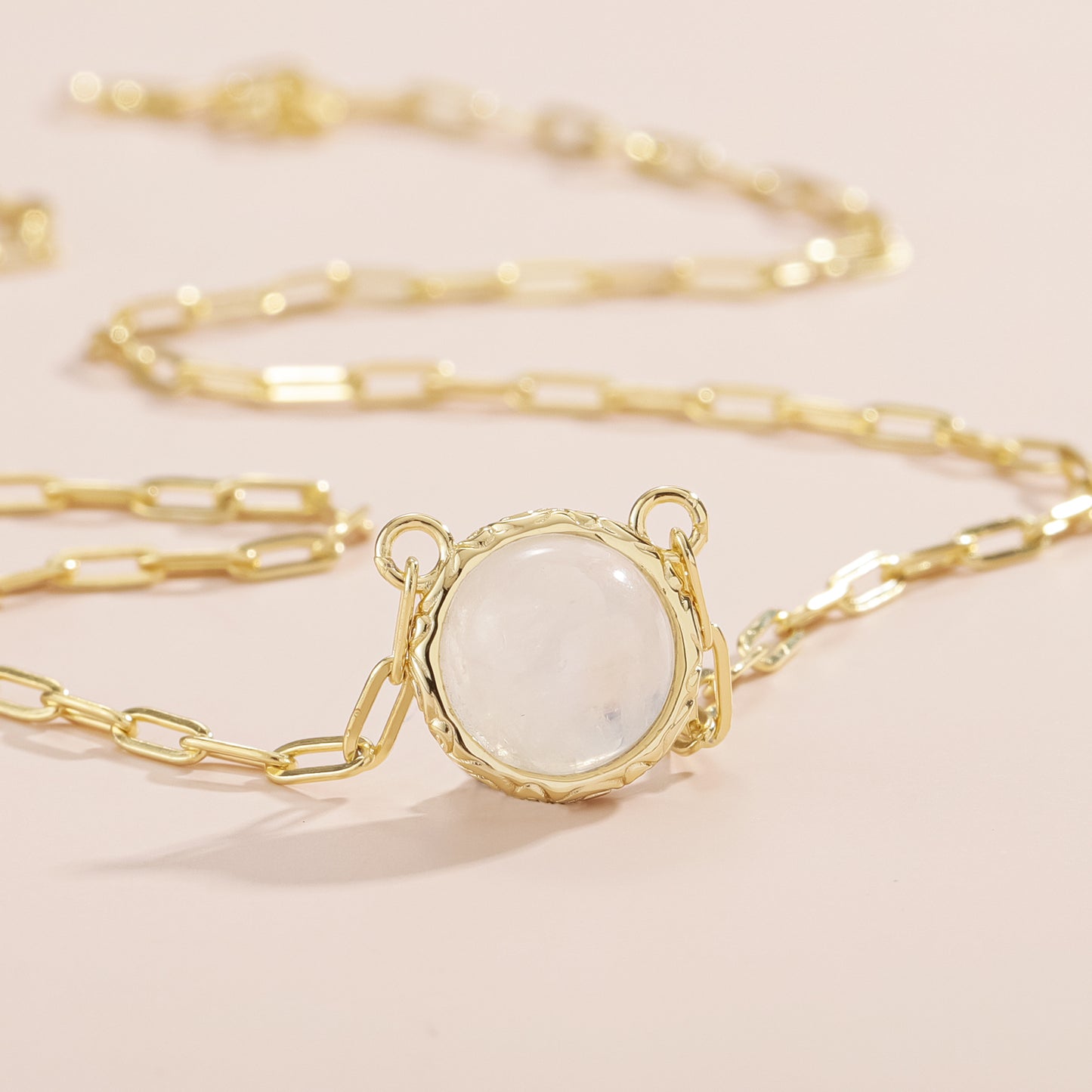 Natural Cream Blue Moonstone Necklace 925 Sterling Silver Gold Pin Chain Gift for Her