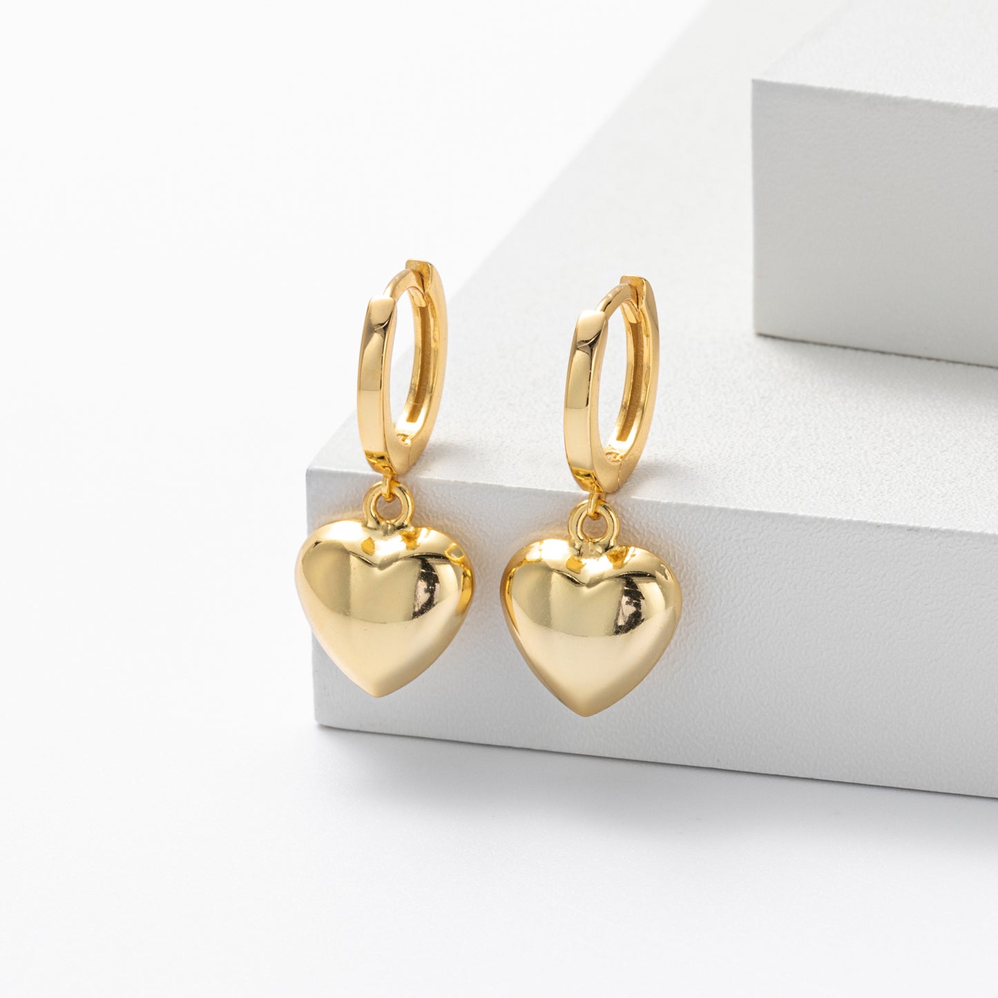 Heart Huggie Earrings Sterling Silver | Golden Hoop Earrings Heart Charm 18K Gold Plated | Rose Gold Hoops | Sterling Silver Jewelry