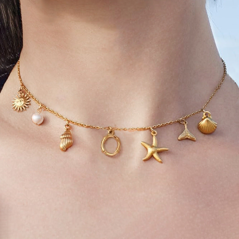 Surfer Girl Initial Necklace Waterproof Boho Gift for Women Non-Tarnish Adjustable Beach Jewelry