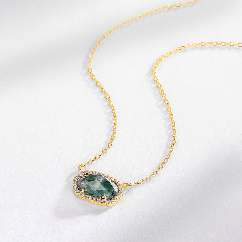 Natural Moss Agate Necklace 925 Sterling Silver Genuine Green Moss Agate Pendant Jewelry Gift