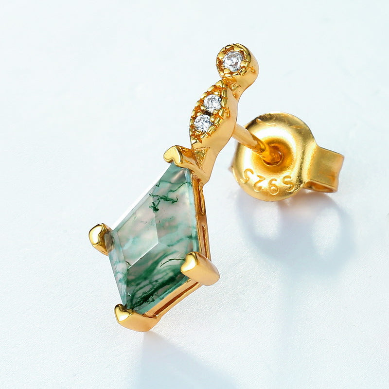 Vintage Kite Cut Moss Agate Earrings Natural Gemstone Jewelry Art Deco Earring Gift for Her