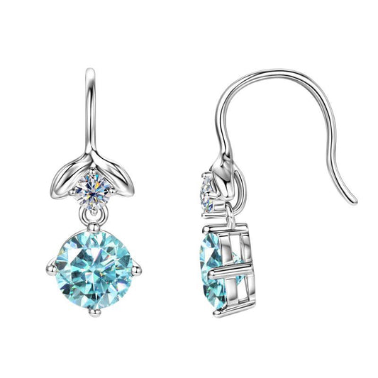 Blue Moissanite Dangle Drop Earrings 925 Silver Anniversary Gift for Her