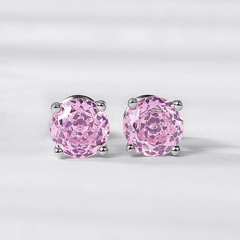 Minimalist Rose Cut Stud Earrings | Pink Cubic Zirconia in 925 Silver