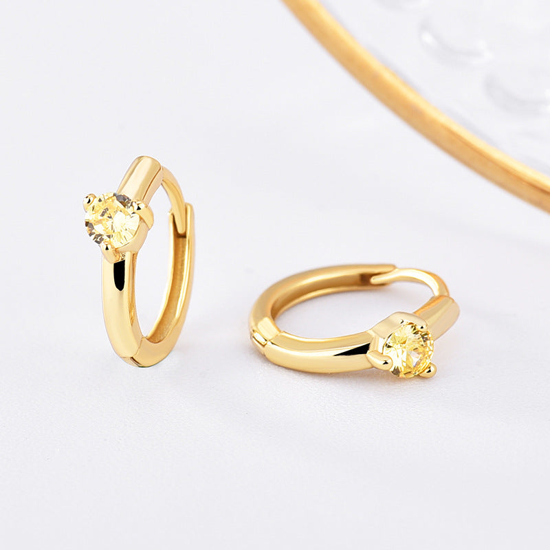 Custom Birthstone Hoop Earrings • Dainty Gold Birthstone Cubic Zirconia Huggie Earrings • Sterling Silver Friendship Jewelry • Best Friend Gift