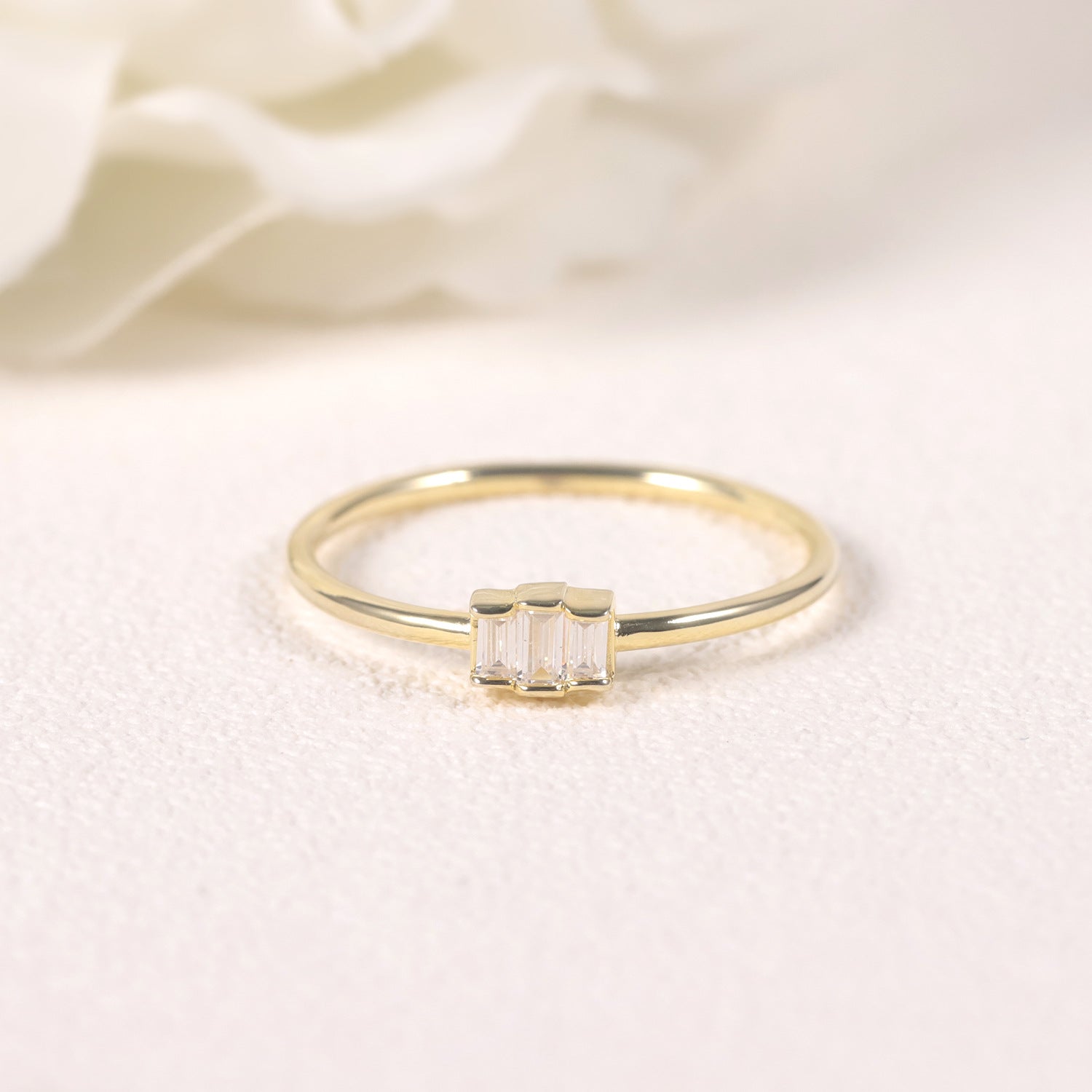 Three Stone Baguette Cut Moissanite Promise Ring Minimalist Engagement Gift for Her