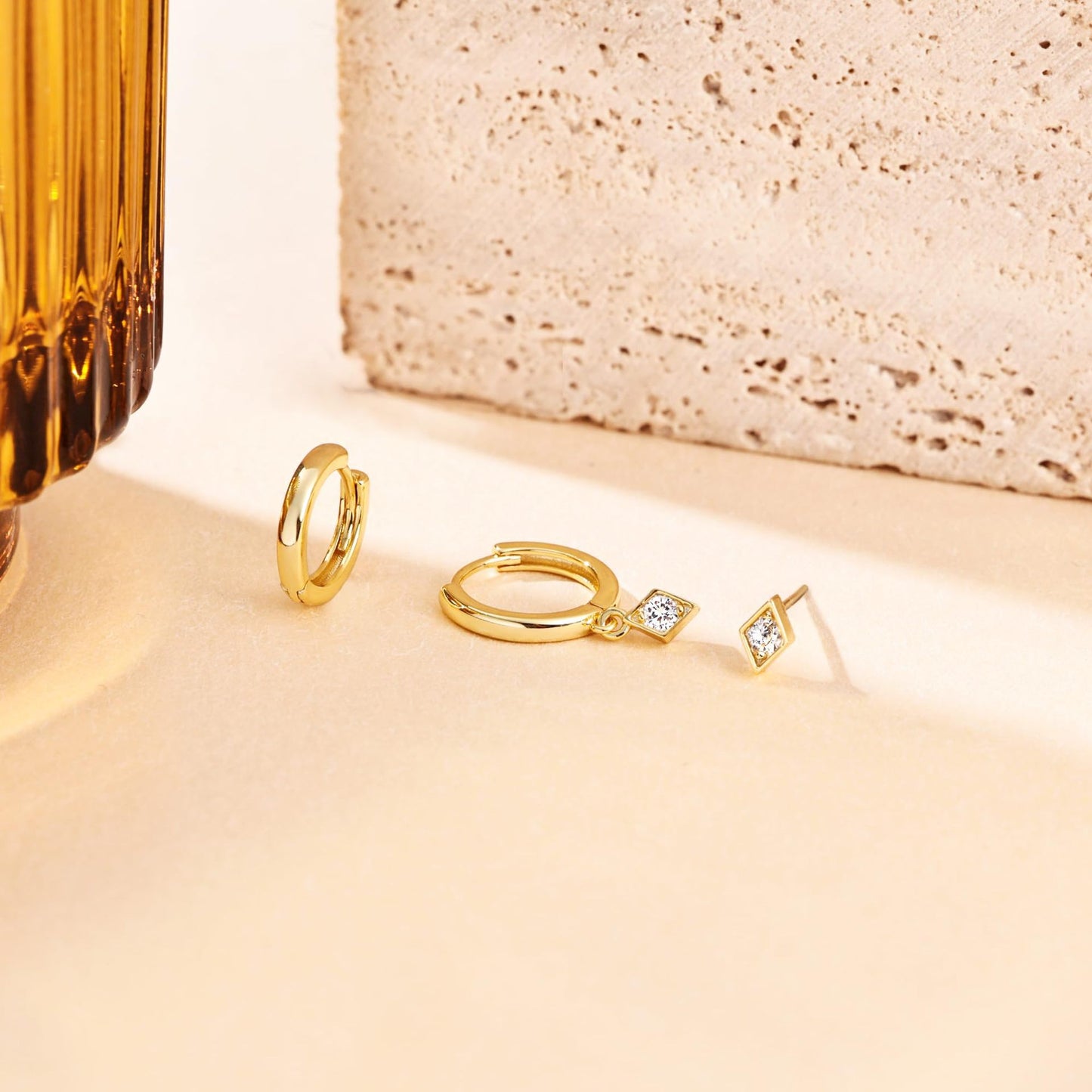 Dangling Hoop Earrings Set Minimalist • Dainty Diamond Charm Earrings • Minimalist Huggie Hoops • Gifts for Her