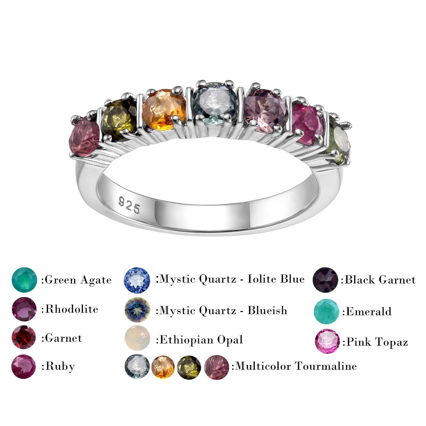 Half Eternity Natural Gemstone Engagement Ring Promise Ring Unique Statement Ring Anniversary Gift