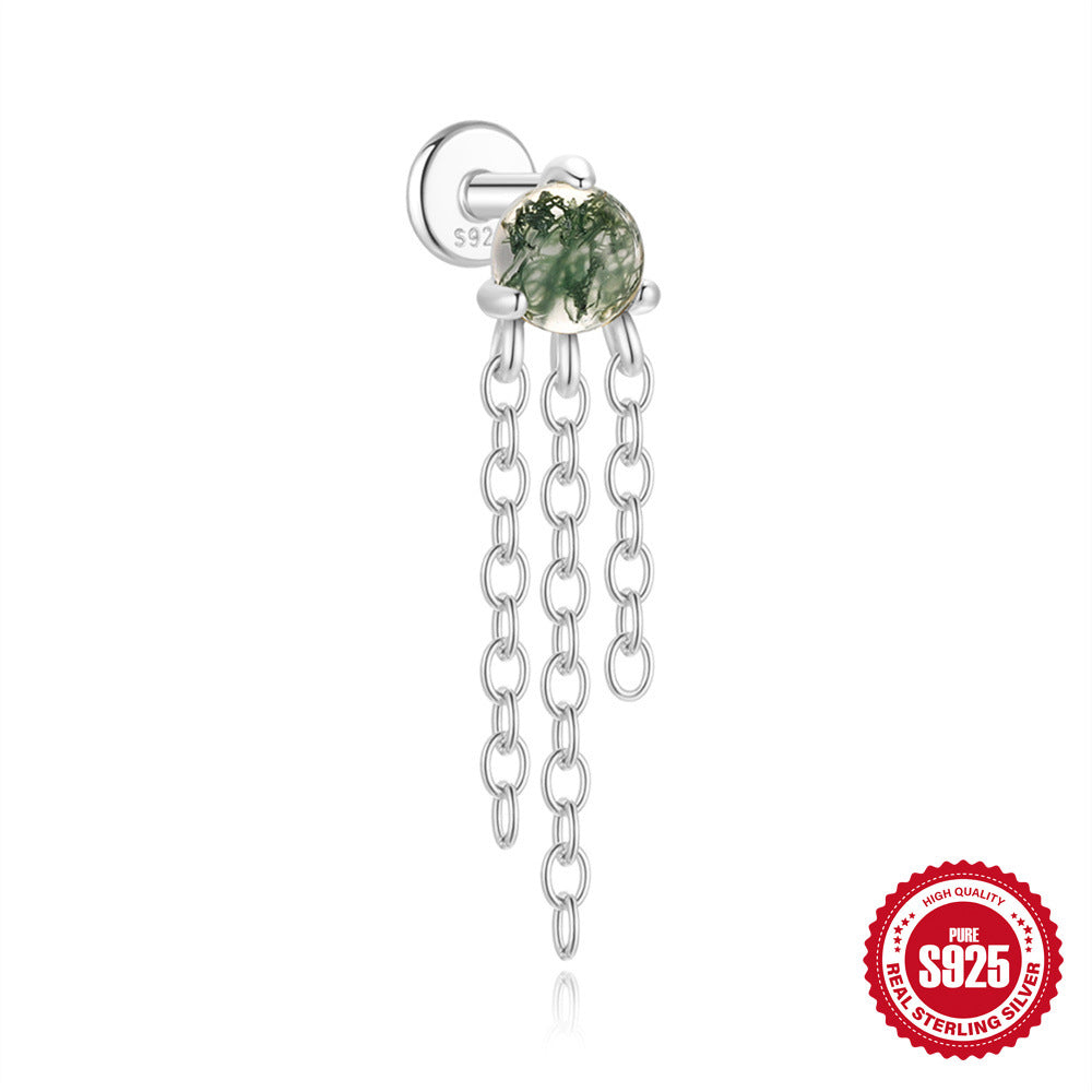 Moss Agate Earrings, Nap Rook Flat Back Helix Conch Tragus Nickel Free Earrings