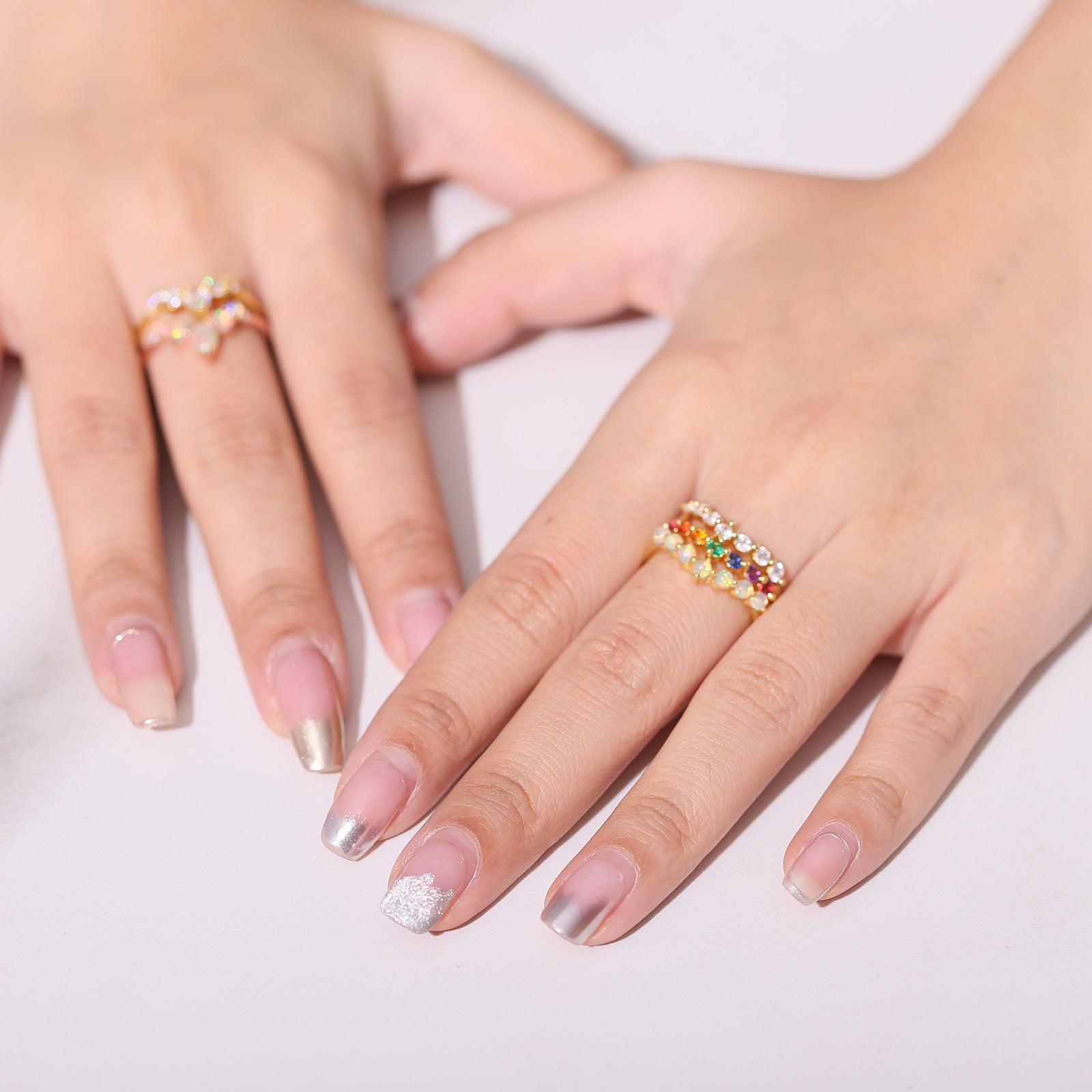 Natural Opal Wave Ring, 14k Gold Plated over 925 Sterling Silver Stackable Band