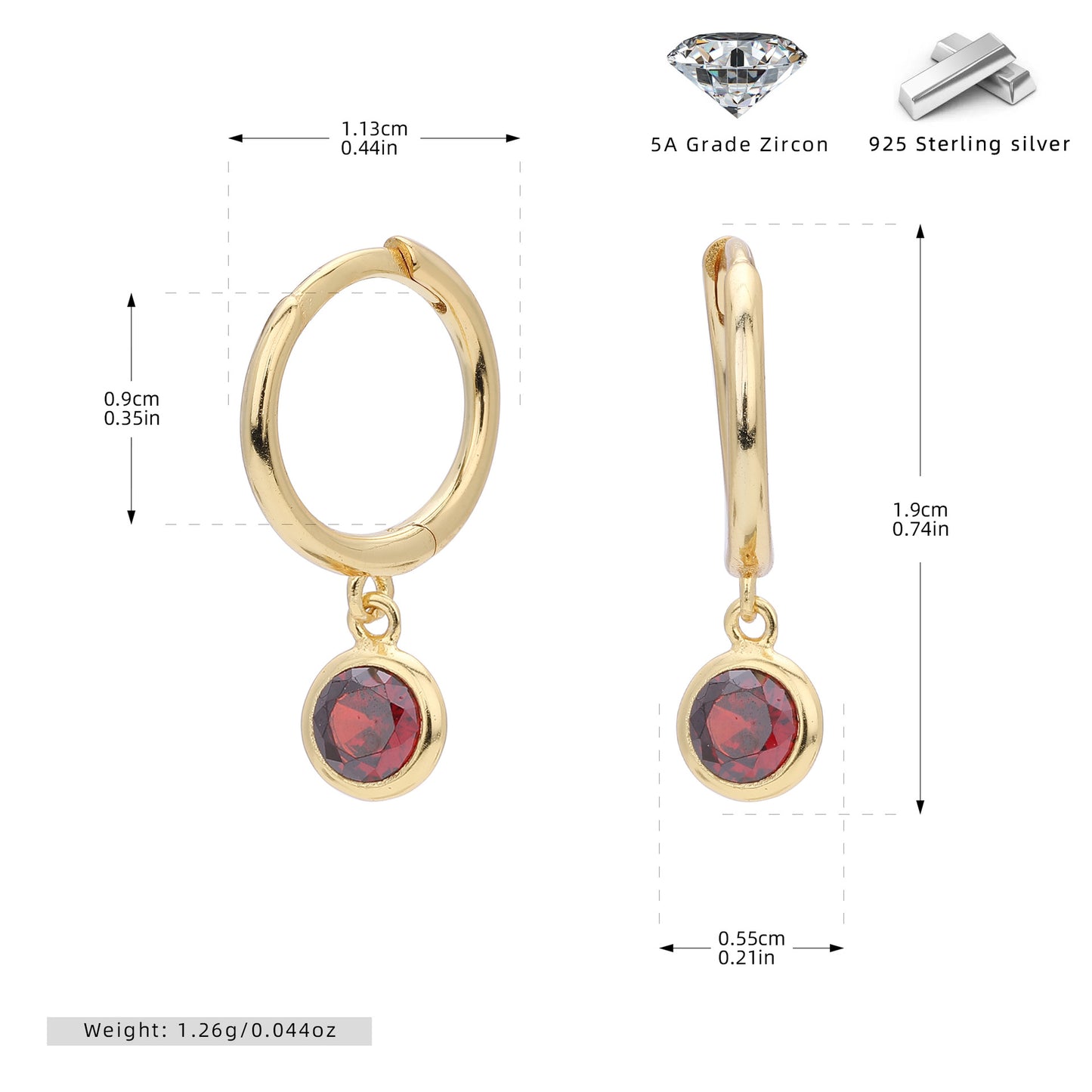 Birthstone Earrings in Sterling Silver Personalized Birthstone Jewelry Birthday Gift, Gift for Her