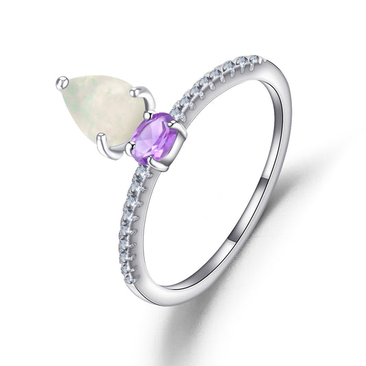 Pear Natural Opal Amethyst Peridot Topaz Ring 925 Sterling Silver Eternity Engagement Ring Gift for Her