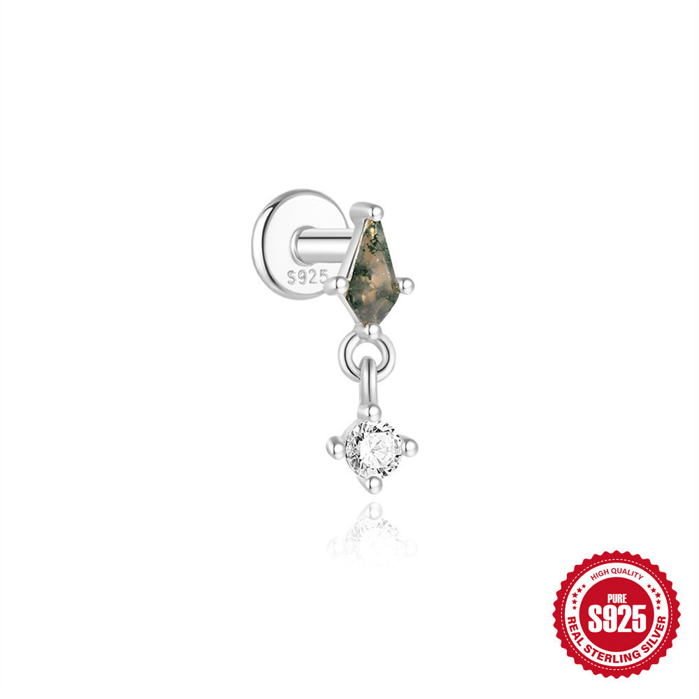 Moss Agate Earrings, Nap Rook Flat Back Helix Conch Tragus Nickel Free Earrings