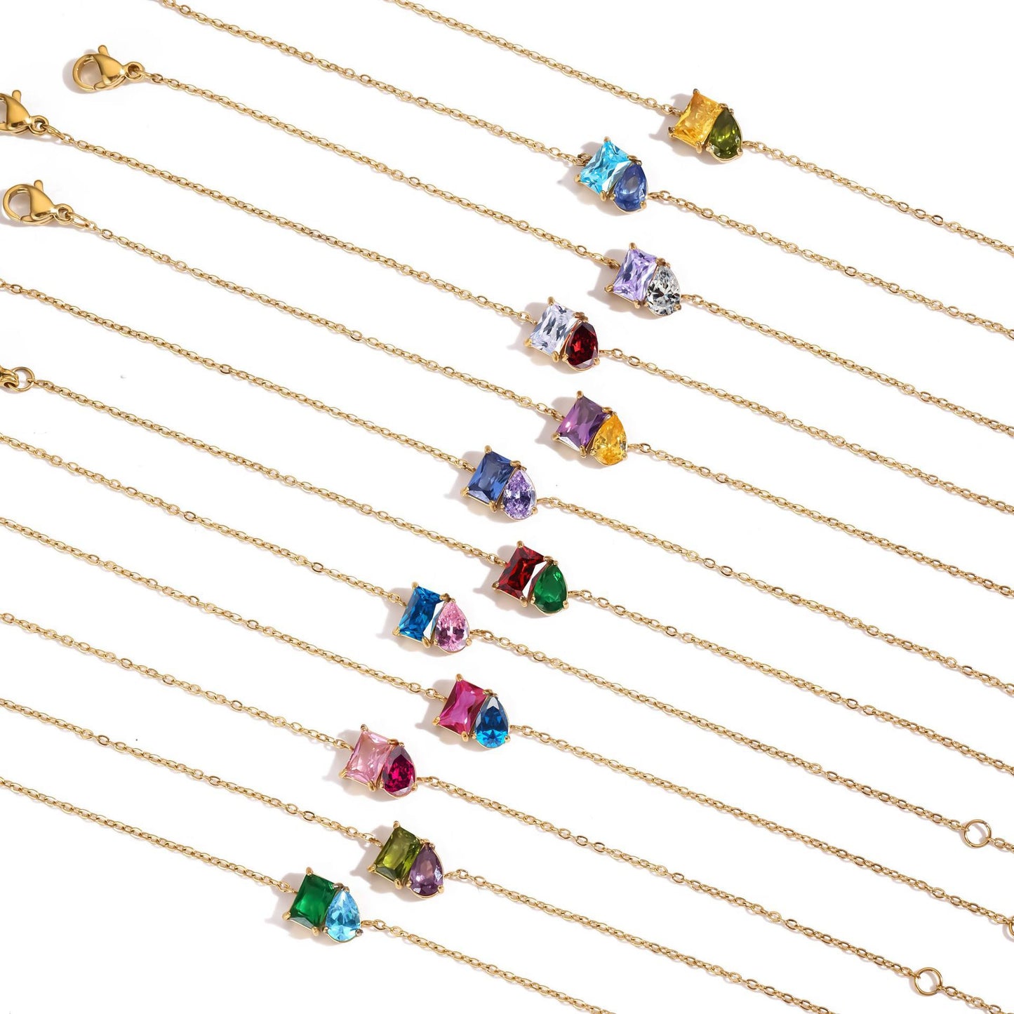 Toi et Moi Birthstone Bracelet Minimalist • Custom Emerald & Pear Cut Mothers Bracelet • Gemstone Jewelry • Gift for Mom