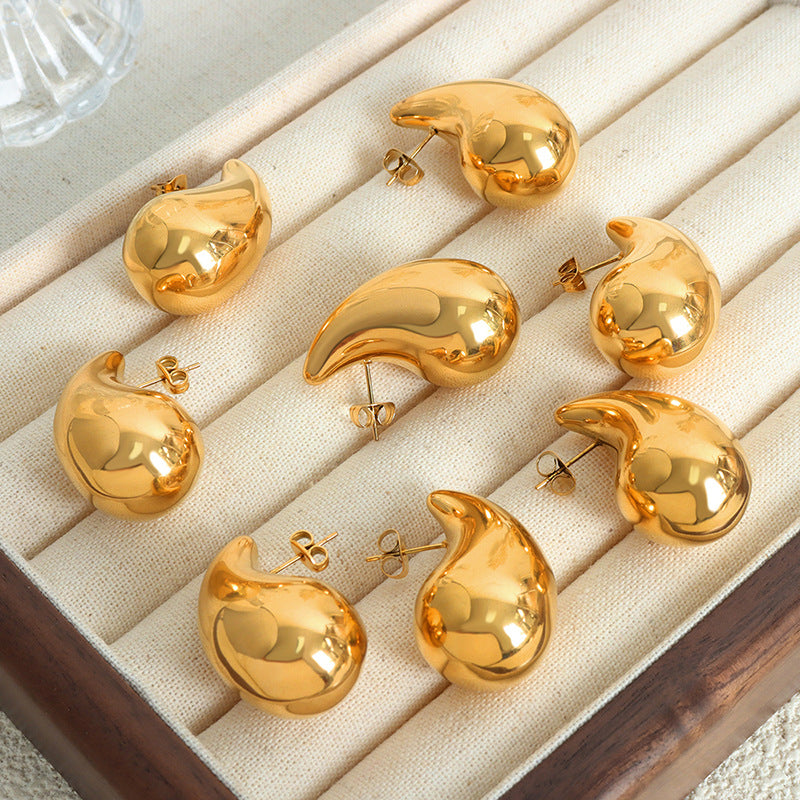 Large Teardrop Gold Earrings Trendy Waterdrop Chunky Statement Dome Gift for Her
