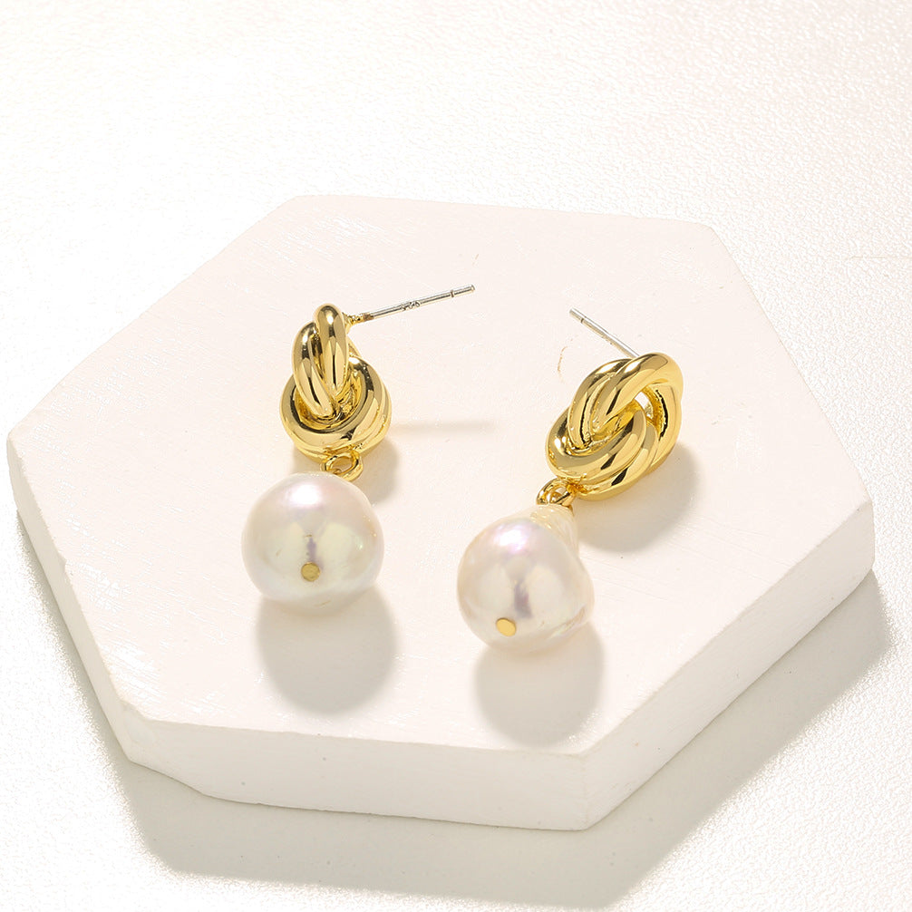 Knot Pearl Drop Earrings Minimalist • Perfect Bride Gift Minimalist Celtic Knot Dangle Stud Earrings