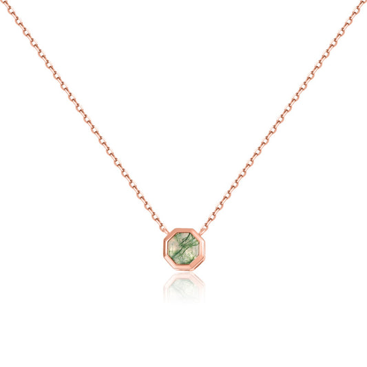 Hexagonal Natural Moss Agate Pendant 925 Sterling Silver Necklace Birthday Anniversary Christmas Gift for Her
