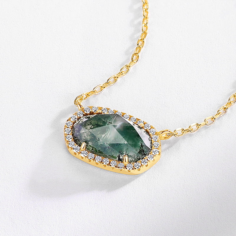 Natural Moss Agate Necklace 925 Sterling Silver Genuine Green Moss Agate Pendant Jewelry Gift