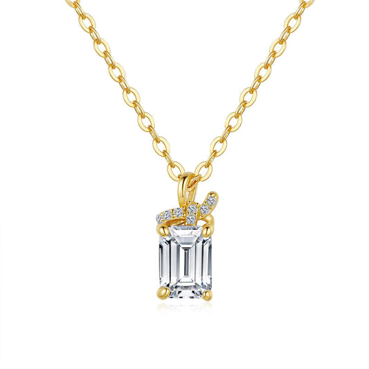 Moissanite Emerald Cut Necklace Minimalist Zircon Bridesmaid Wedding Jewelry